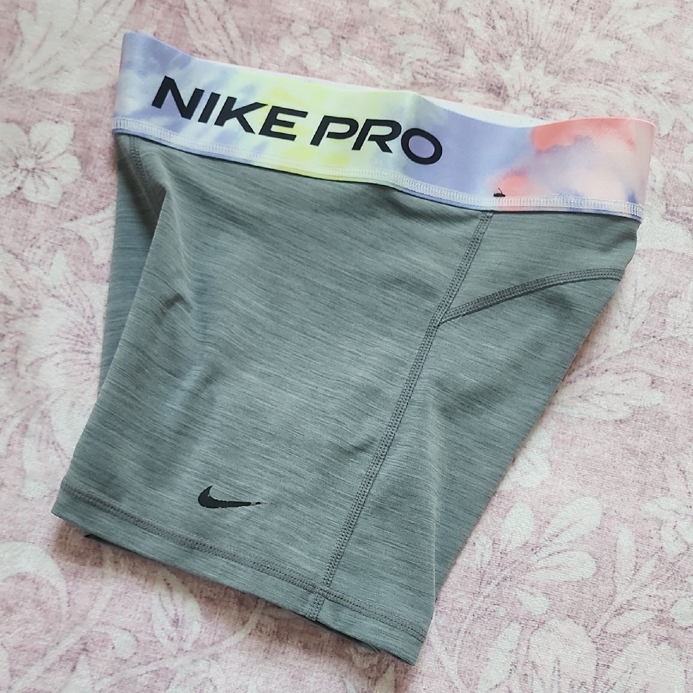 Nike Pro Gray Shorts with Multicolor Waistband